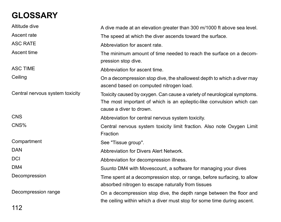 Glossary | SUUNTO HELO2 User Manual | Page 112 / 116