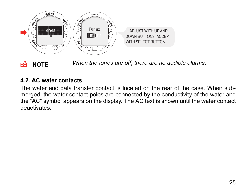 Ac water contacts | SUUNTO HELO2 User Manual | Page 25 / 116