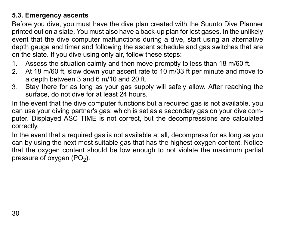 Emergency ascents | SUUNTO HELO2 User Manual | Page 30 / 116