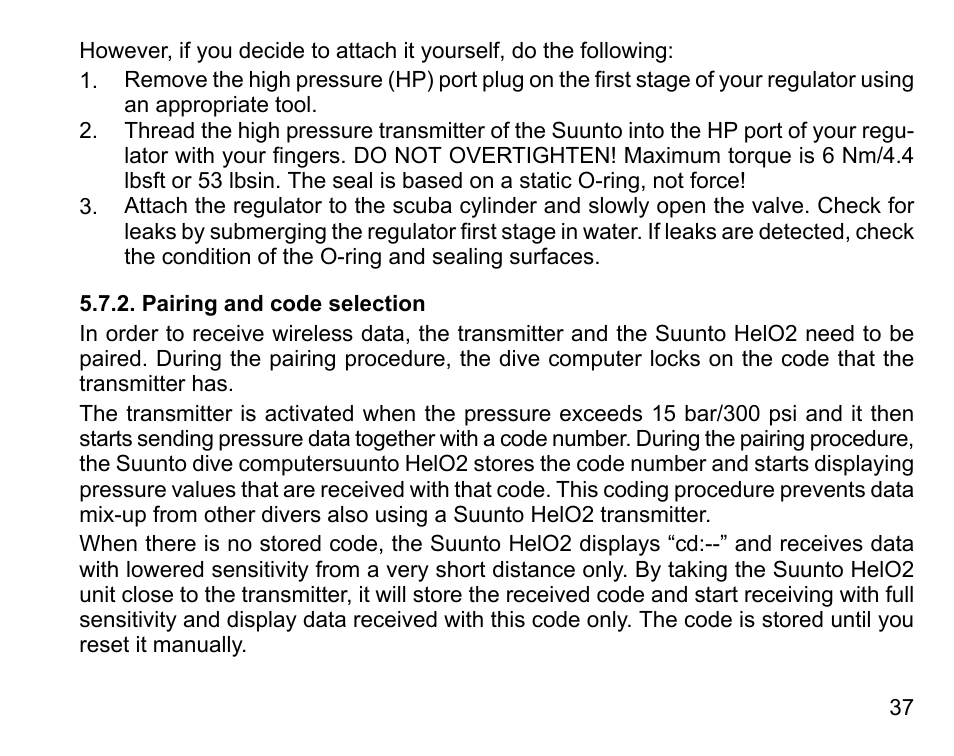 Pairing and code selection | SUUNTO HELO2 User Manual | Page 37 / 116