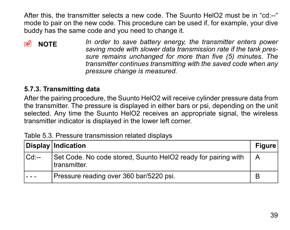 Transmitting data | SUUNTO HELO2 User Manual | Page 39 / 116