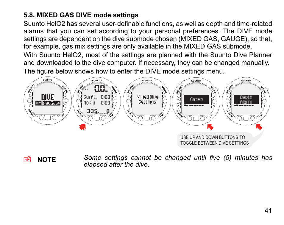 Mixed gas dive mode settings | SUUNTO HELO2 User Manual | Page 41 / 116