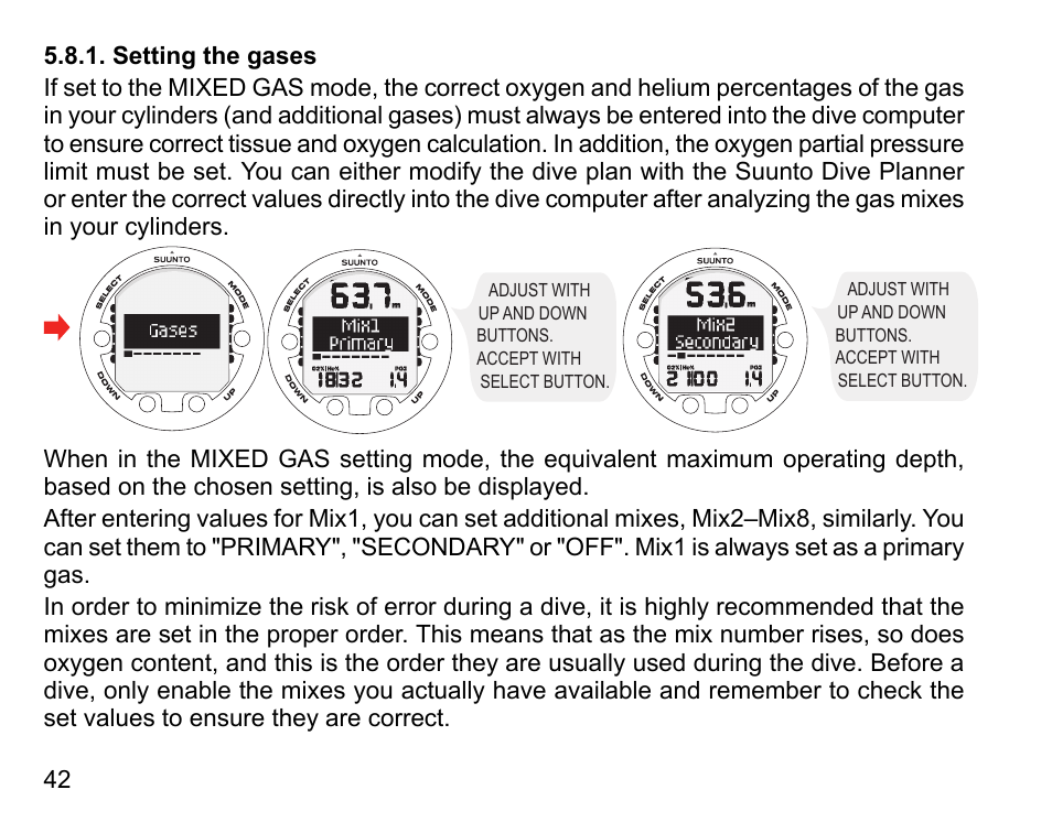 Setting the gases | SUUNTO HELO2 User Manual | Page 42 / 116