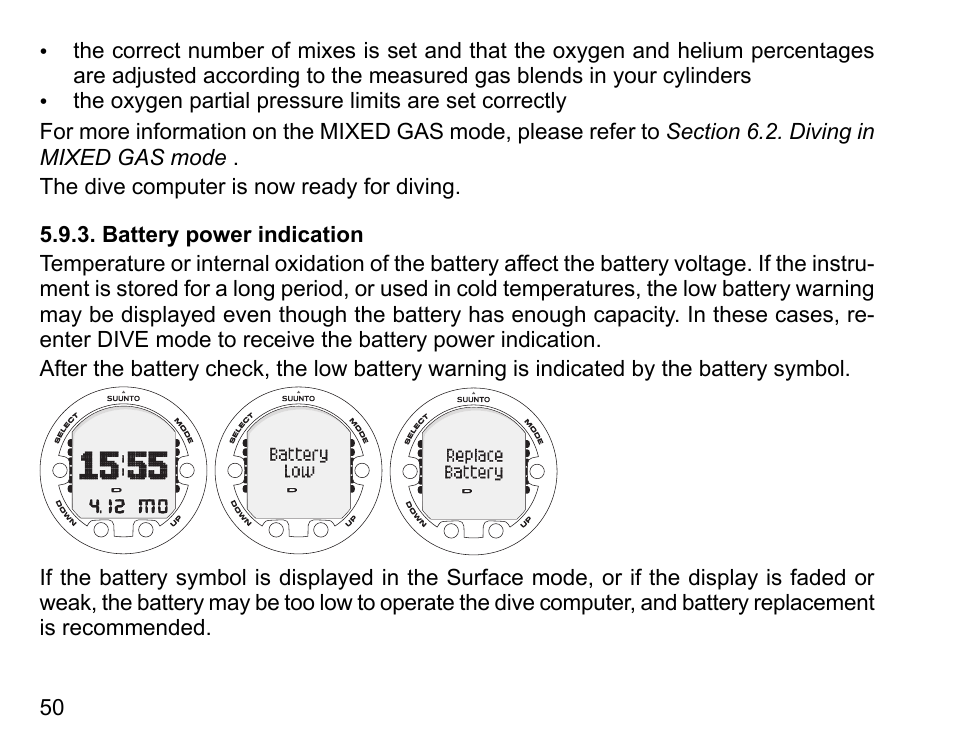 Battery power indication | SUUNTO HELO2 User Manual | Page 50 / 116