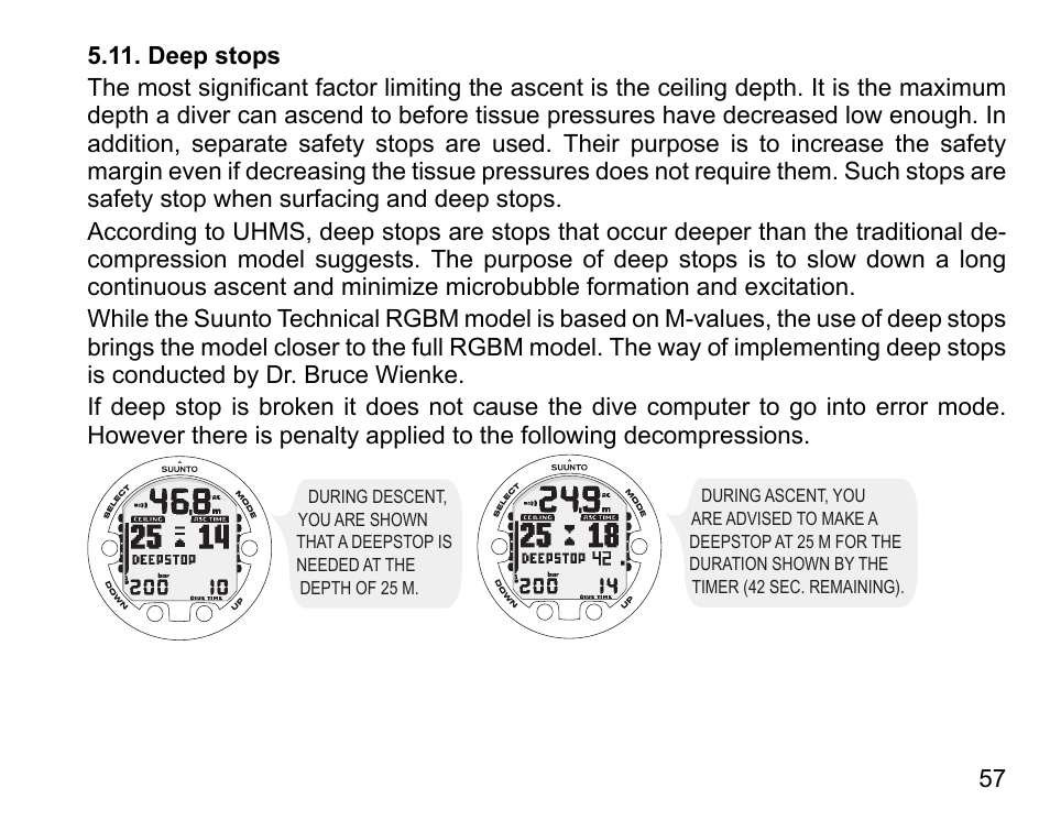 Deep stops | SUUNTO HELO2 User Manual | Page 57 / 116