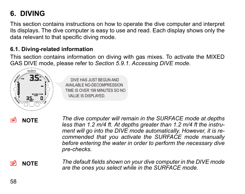 Diving, Diving-related information | SUUNTO HELO2 User Manual | Page 58 / 116