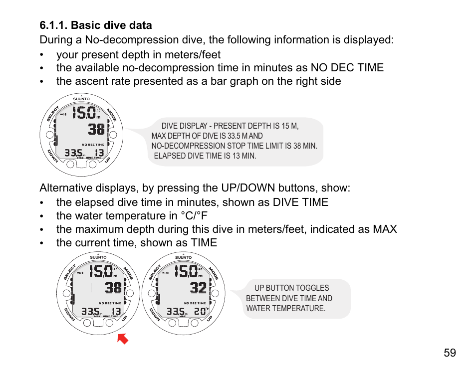 Basic dive data | SUUNTO HELO2 User Manual | Page 59 / 116