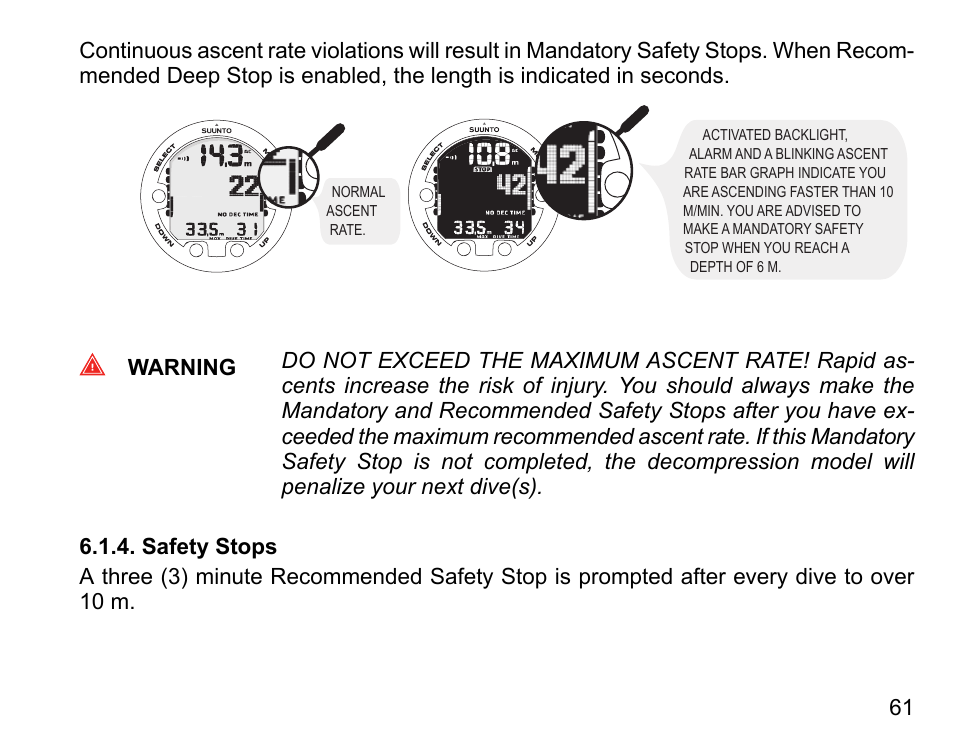 Safety stops | SUUNTO HELO2 User Manual | Page 61 / 116