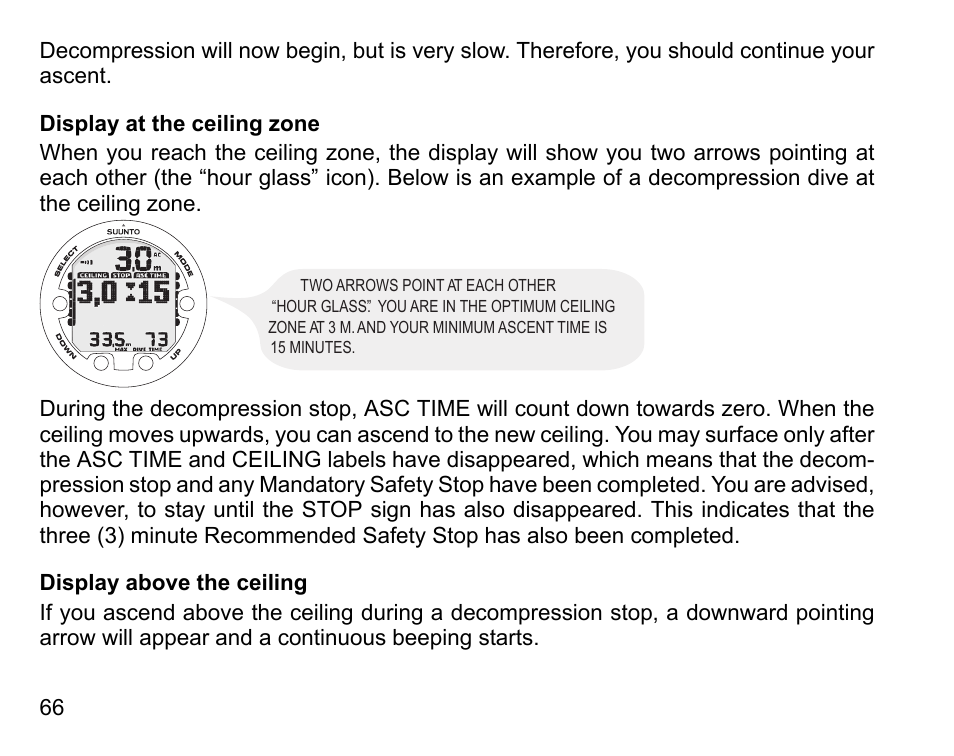 Display at the ceiling zone, Display above the ceiling | SUUNTO HELO2 User Manual | Page 66 / 116