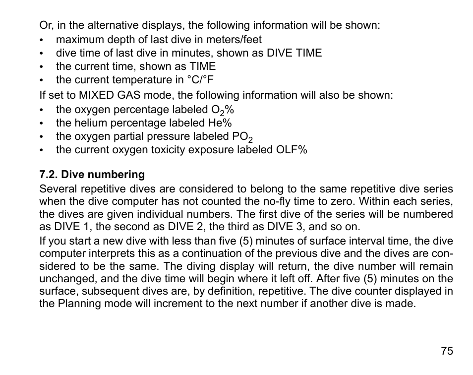 Dive numbering | SUUNTO HELO2 User Manual | Page 75 / 116