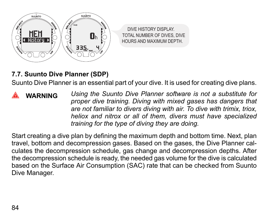 Suunto dive planner (sdp) | SUUNTO HELO2 User Manual | Page 84 / 116
