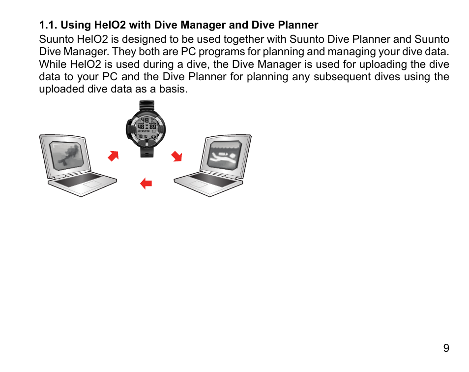 Using helo2 with dive manager and dive planner | SUUNTO HELO2 User Manual | Page 9 / 116