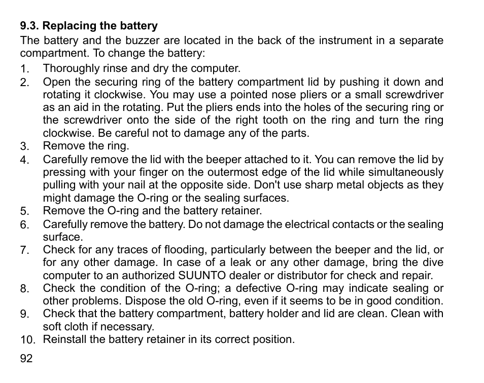 Replacing the battery | SUUNTO HELO2 User Manual | Page 92 / 116