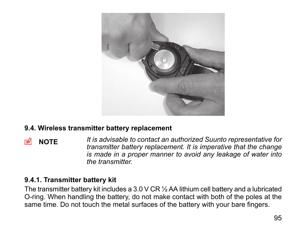 Wireless transmitter battery replacement, Transmitter battery kit | SUUNTO HELO2 User Manual | Page 95 / 116