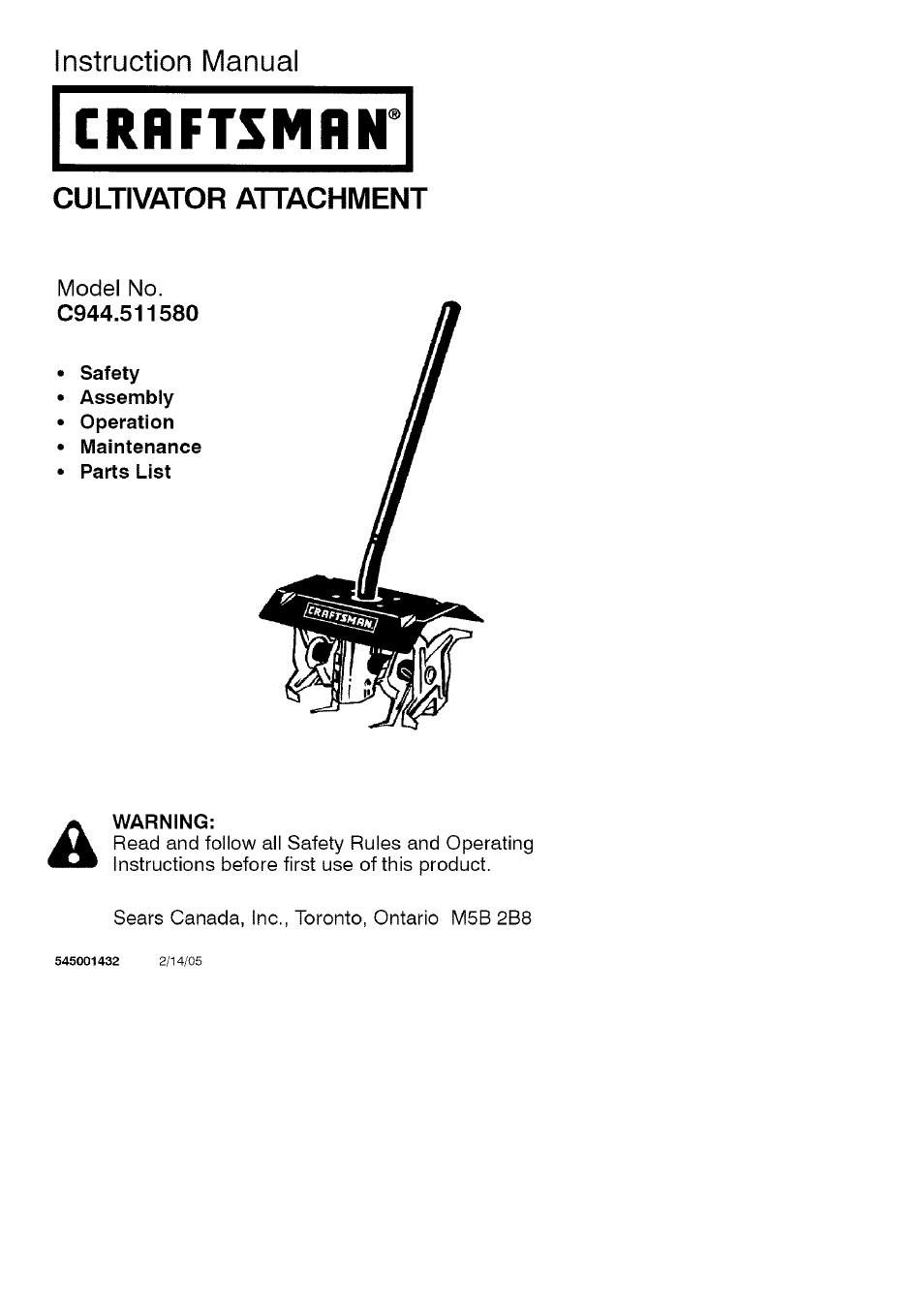 Craftsman 944.511580 User Manual | 9 pages