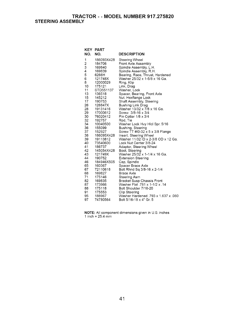 Tractor, Steering assembly | Craftsman Dlt 3000 917.275820 User Manual | Page 41 / 56