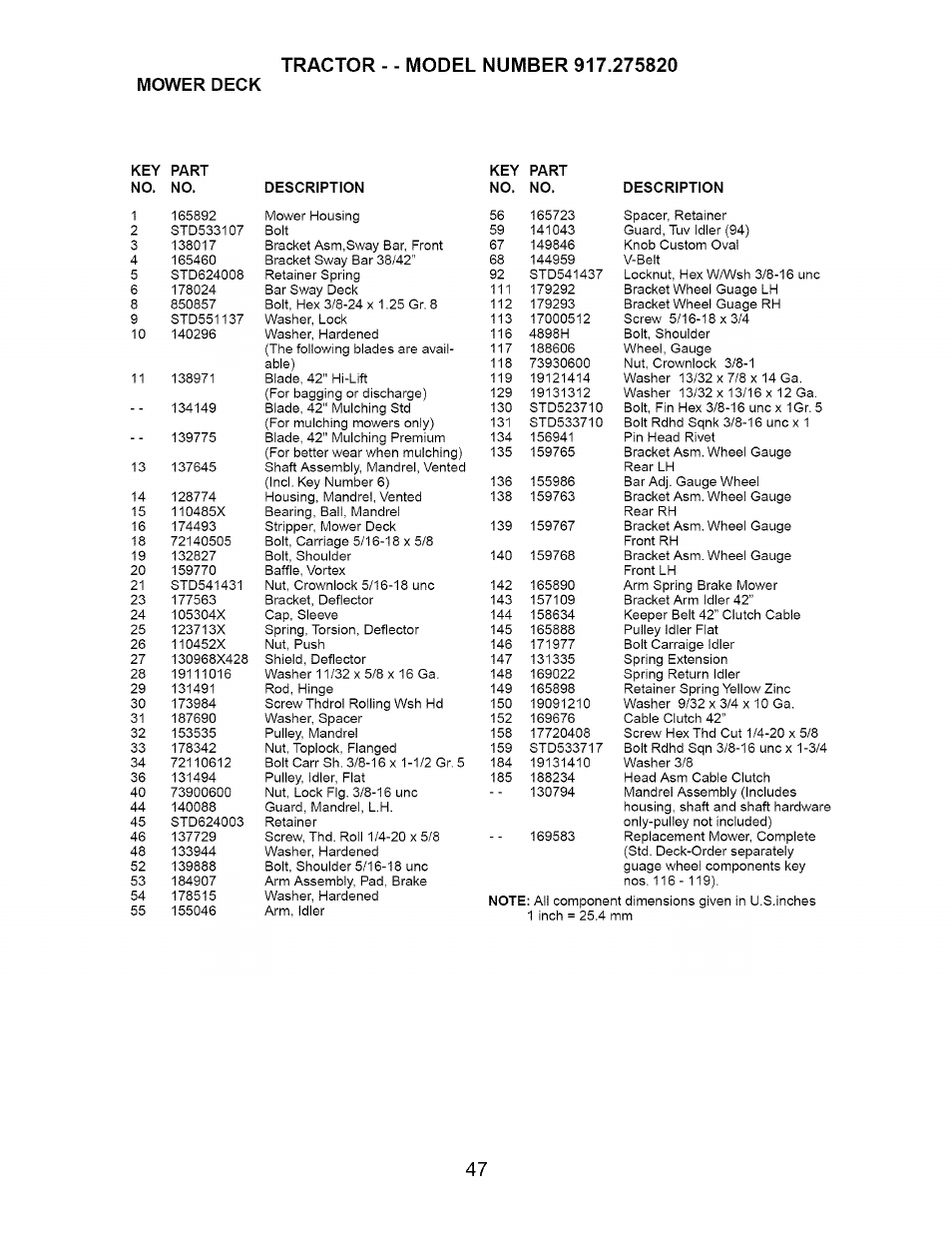 Mower deck | Craftsman Dlt 3000 917.275820 User Manual | Page 47 / 56