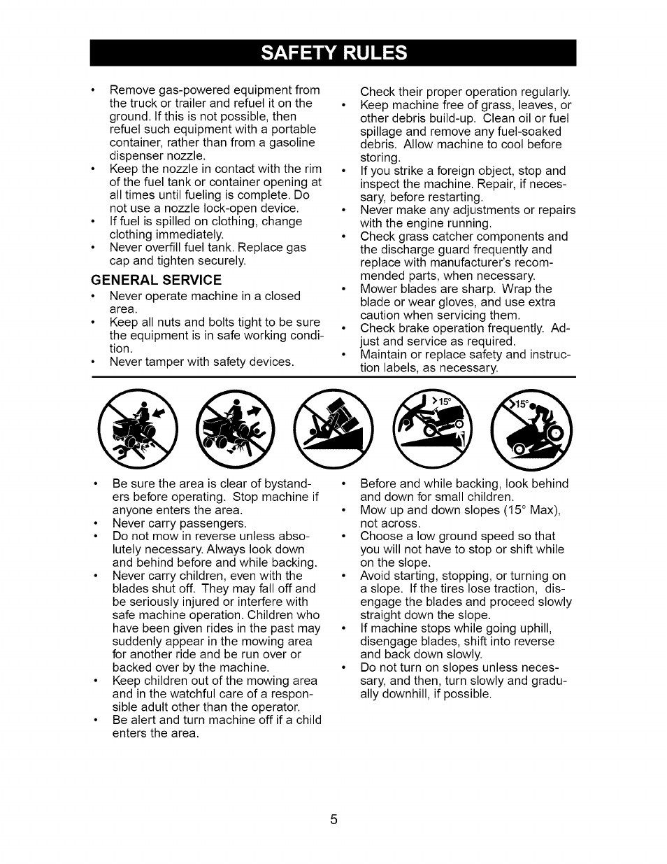 General service, Safety rules | Craftsman Dlt 3000 917.275820 User Manual | Page 5 / 56