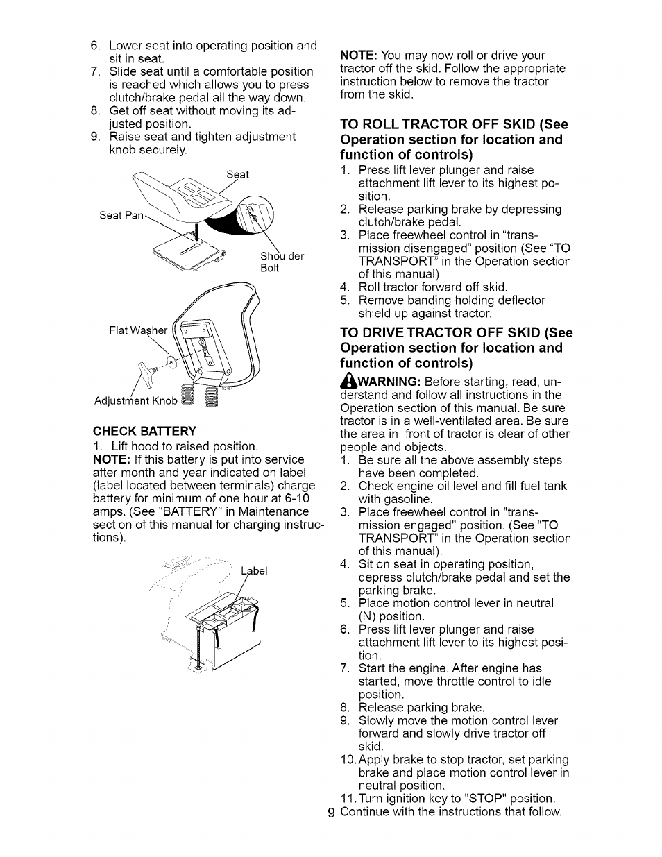 Check battery | Craftsman Dlt 3000 917.275820 User Manual | Page 9 / 56