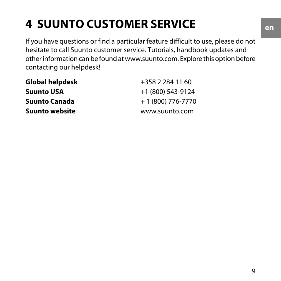 Chapter 4. suunto customer service, 4 suunto customer service | SUUNTO LUMI Quick Start User Manual | Page 12 / 13