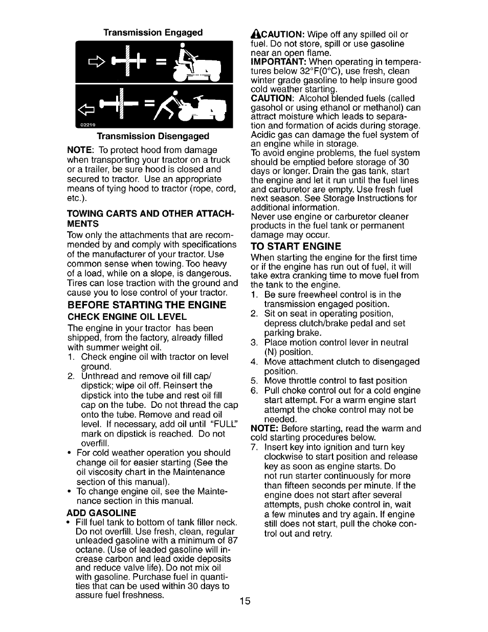 To start engine | Craftsman 917.273800 User Manual | Page 15 / 60