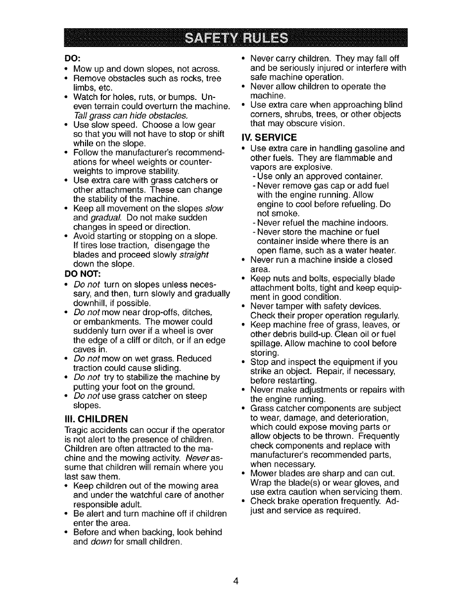 Do not, Iii. children, Iv. service | Craftsman 917.273800 User Manual | Page 4 / 60