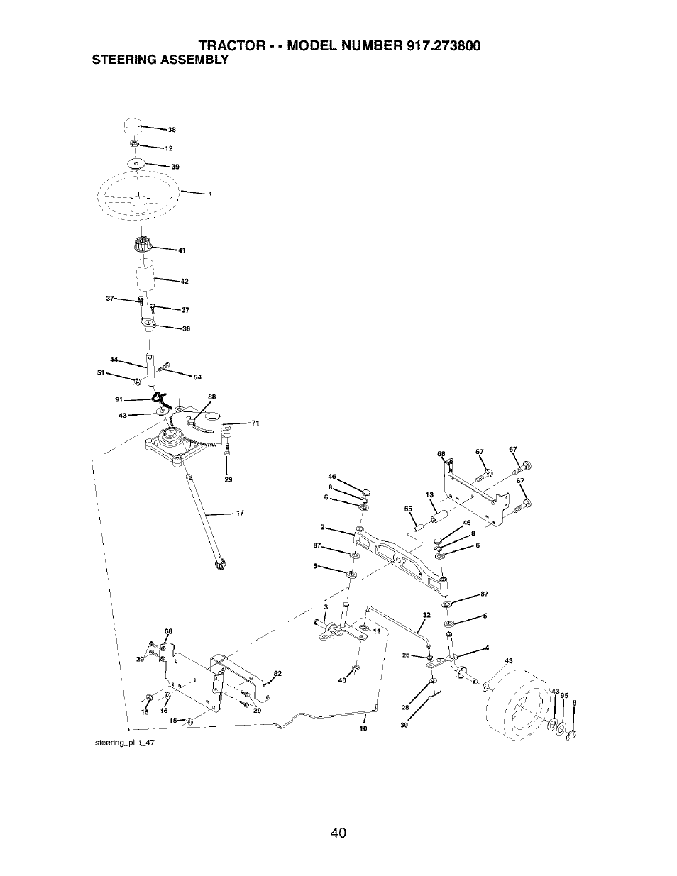 Steering assembly | Craftsman 917.273800 User Manual | Page 40 / 60