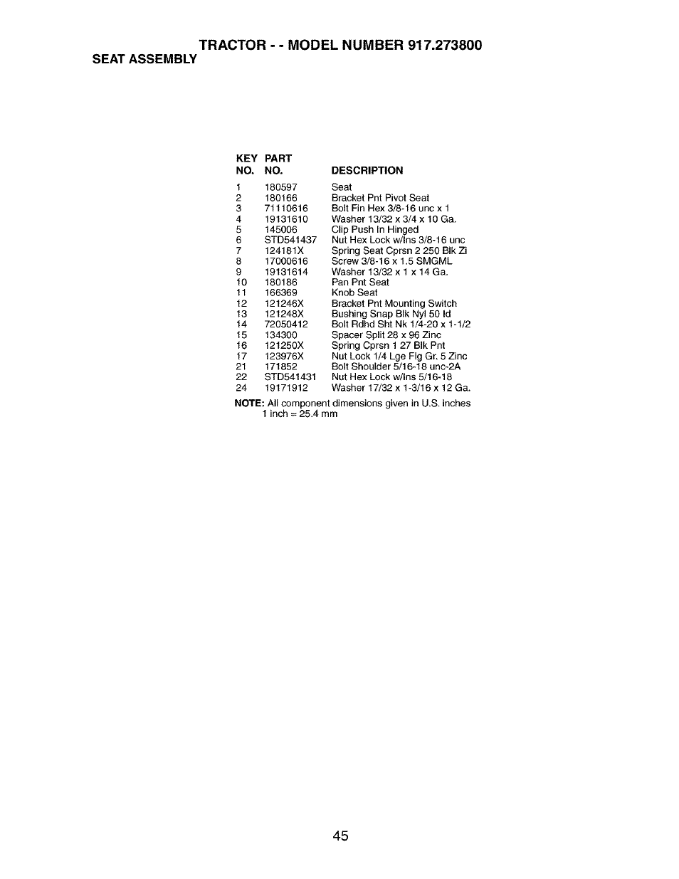 Seat assembly | Craftsman 917.273800 User Manual | Page 45 / 60