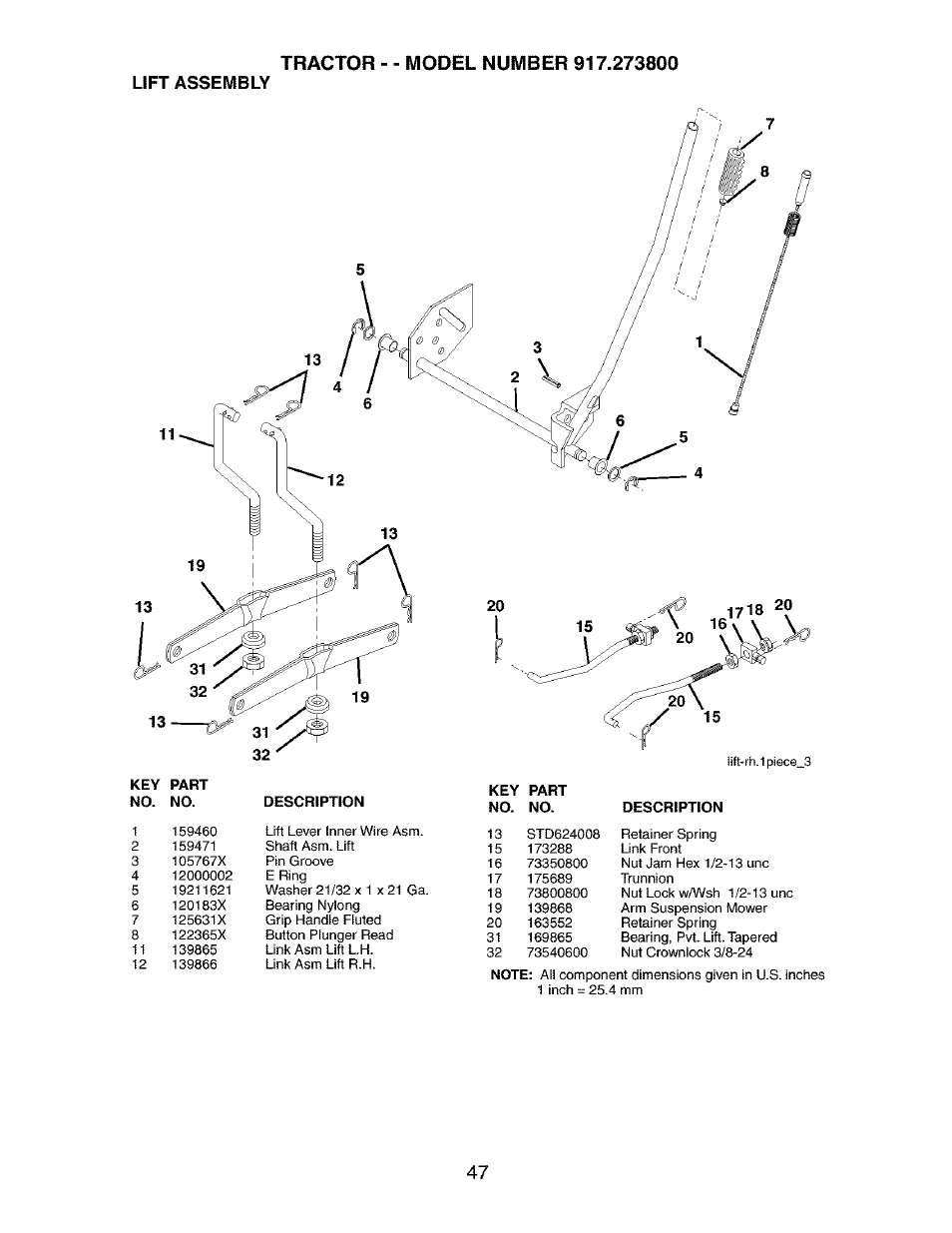 Lift assembly | Craftsman 917.273800 User Manual | Page 47 / 60