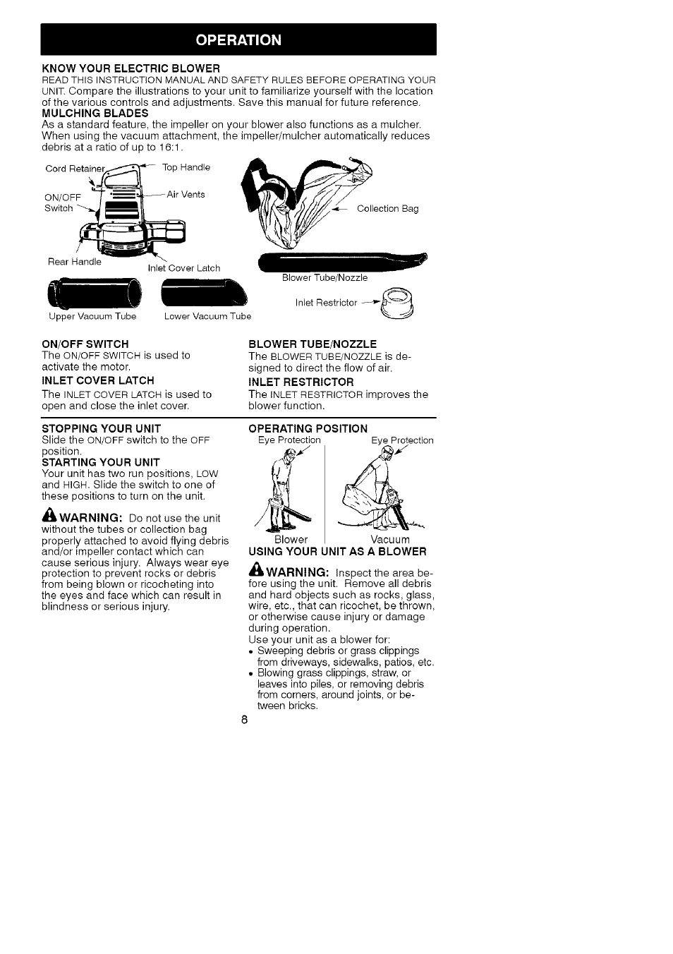 Operation | Craftsman 358.799430 User Manual | Page 8 / 21