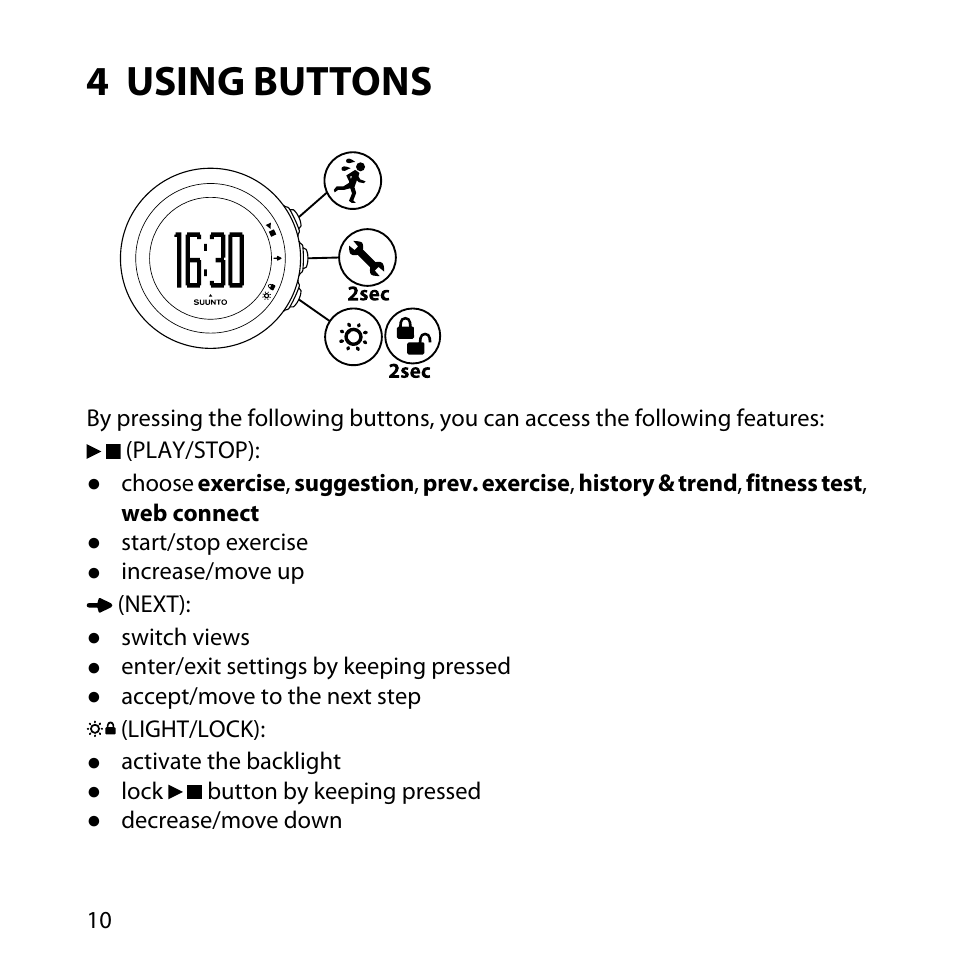 4 using buttons | SUUNTO M4 User Manual | Page 10 / 45