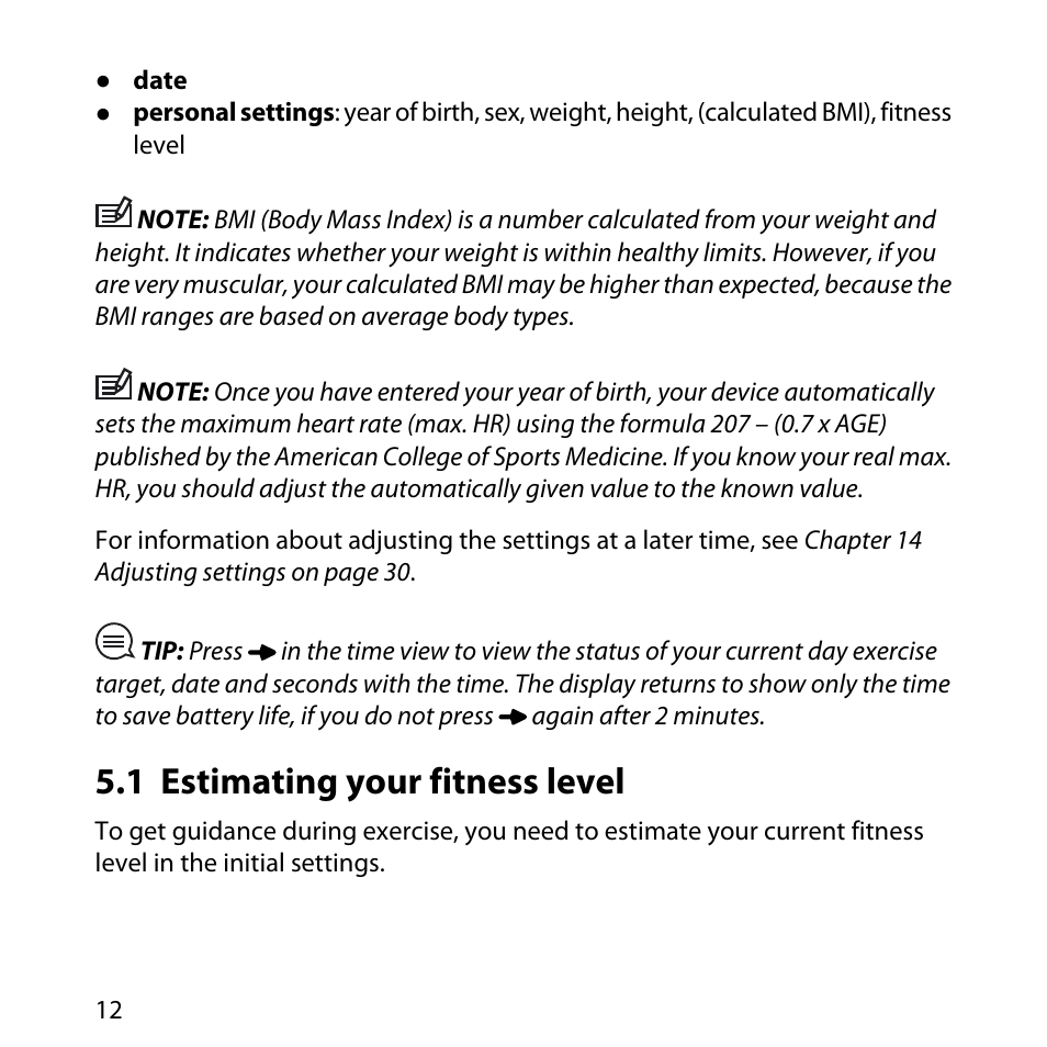 1 estimating your fitness level | SUUNTO M4 User Manual | Page 12 / 45