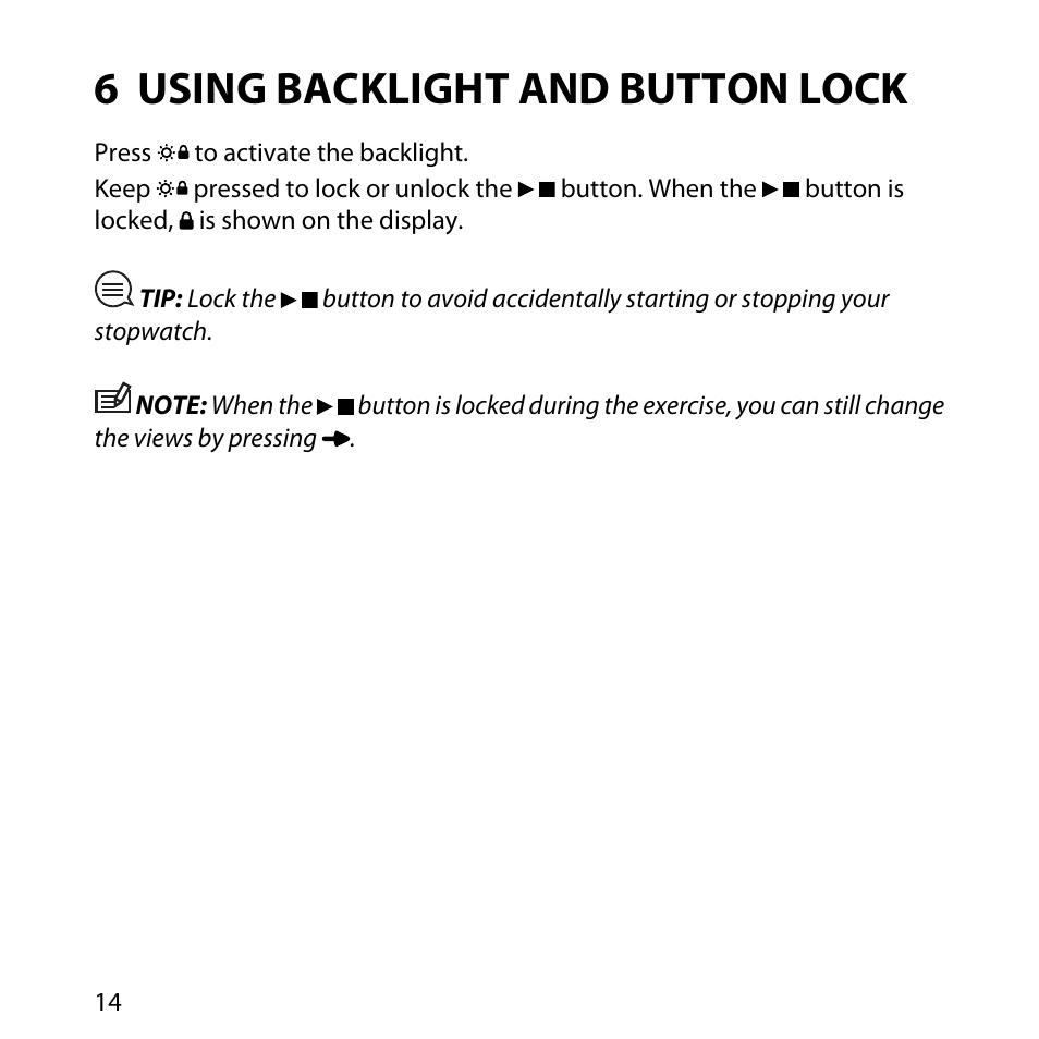 6 using backlight and button lock | SUUNTO M4 User Manual | Page 14 / 45