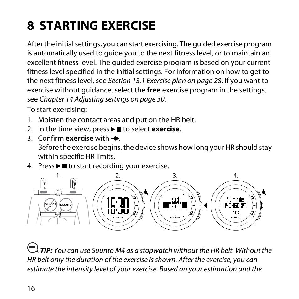 8 starting exercise | SUUNTO M4 User Manual | Page 16 / 45