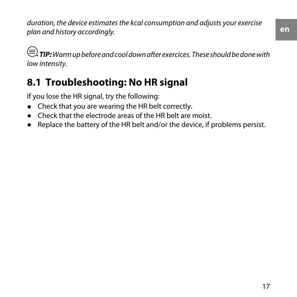 1 troubleshooting: no hr signal | SUUNTO M4 User Manual | Page 17 / 45