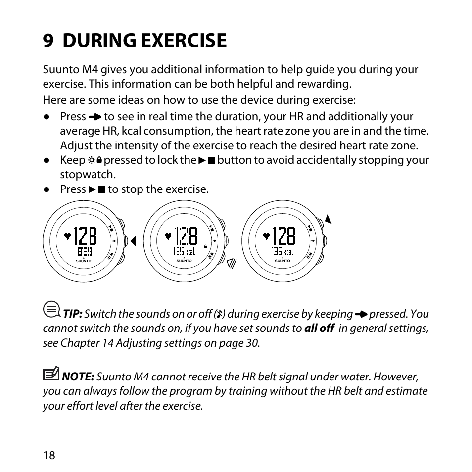 9 during exercise | SUUNTO M4 User Manual | Page 18 / 45