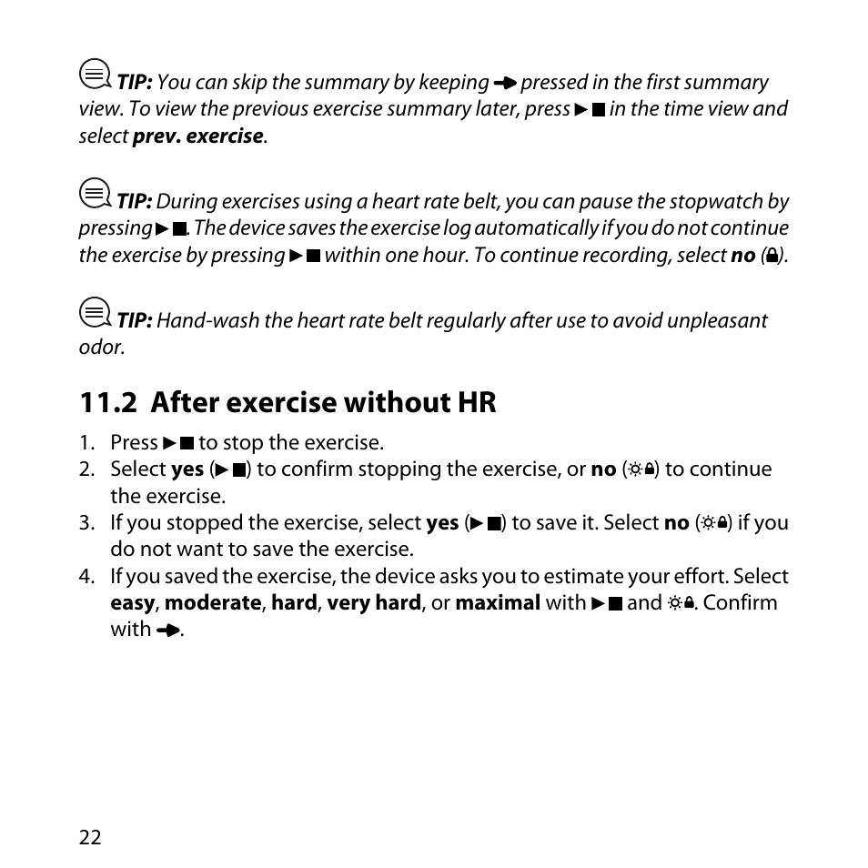 2 after exercise without hr | SUUNTO M4 User Manual | Page 22 / 45