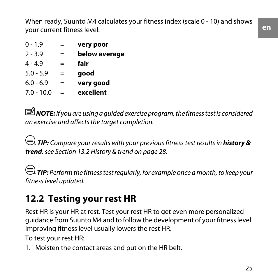 2 testing your rest hr | SUUNTO M4 User Manual | Page 25 / 45