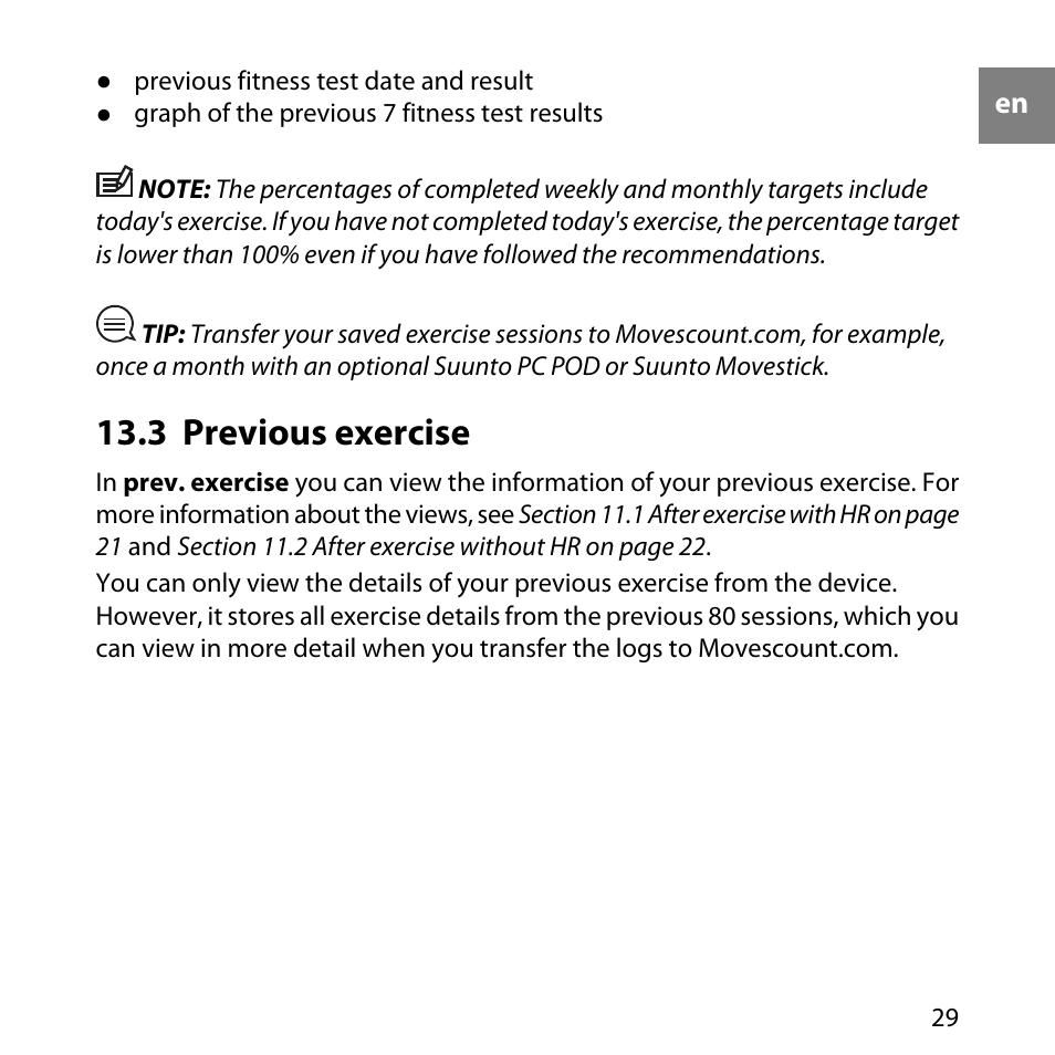 3 previous exercise | SUUNTO M4 User Manual | Page 29 / 45