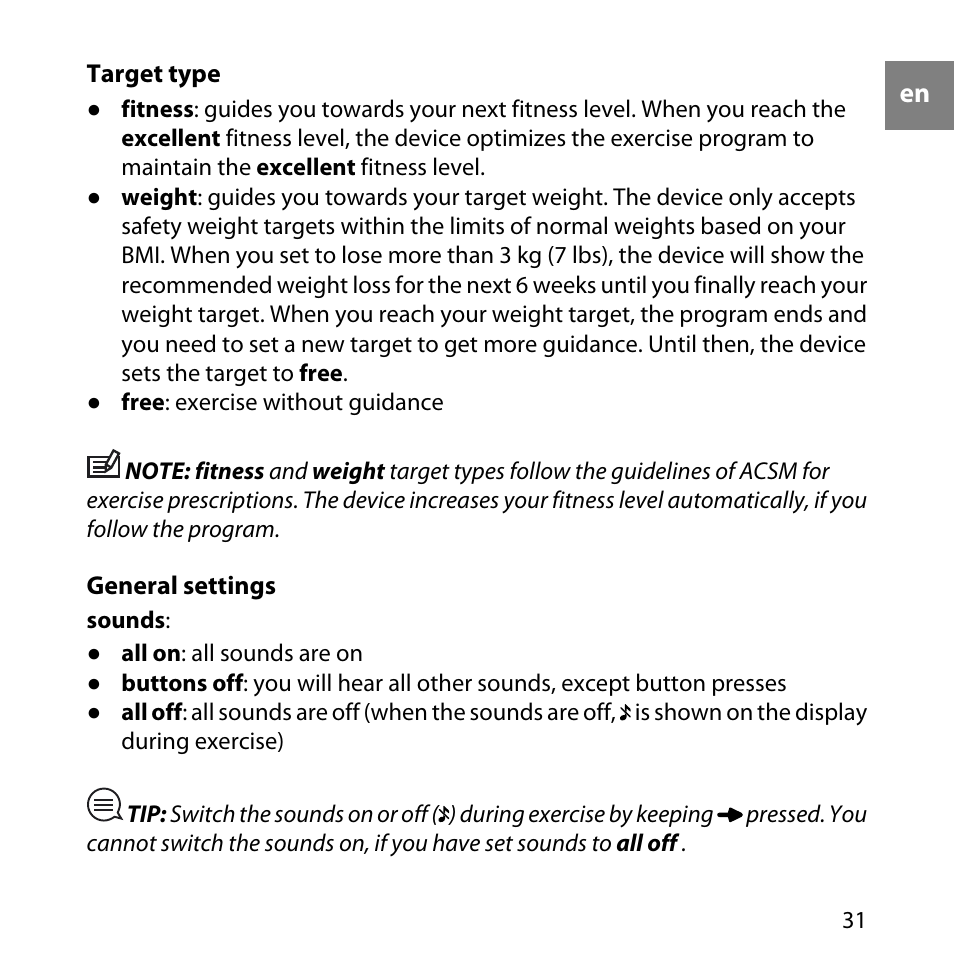 Target type, 31 general settings | SUUNTO M4 User Manual | Page 31 / 45