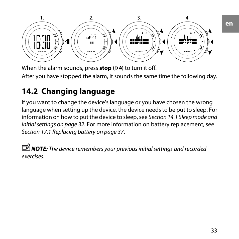 2 changing language | SUUNTO M4 User Manual | Page 33 / 45