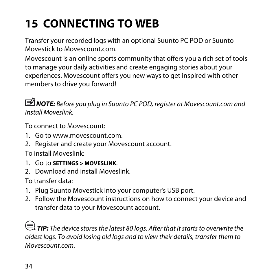 15 connecting to web | SUUNTO M4 User Manual | Page 34 / 45