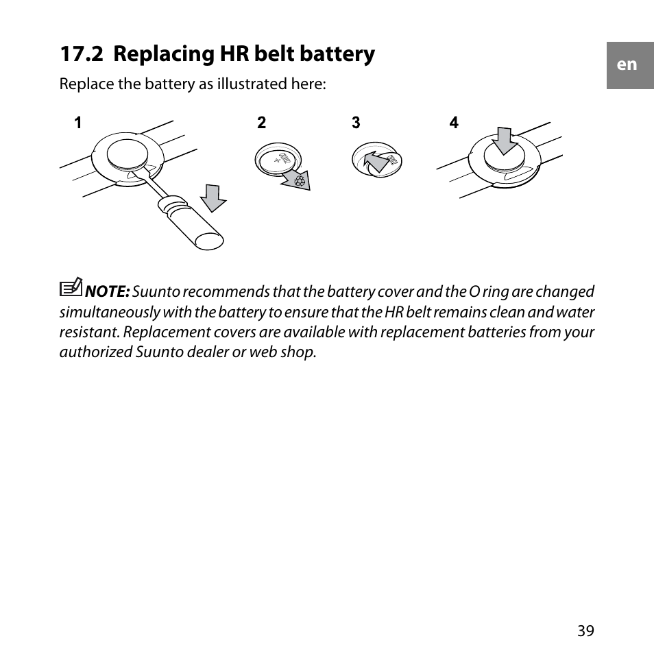 2 replacing hr belt battery | SUUNTO M4 User Manual | Page 39 / 45