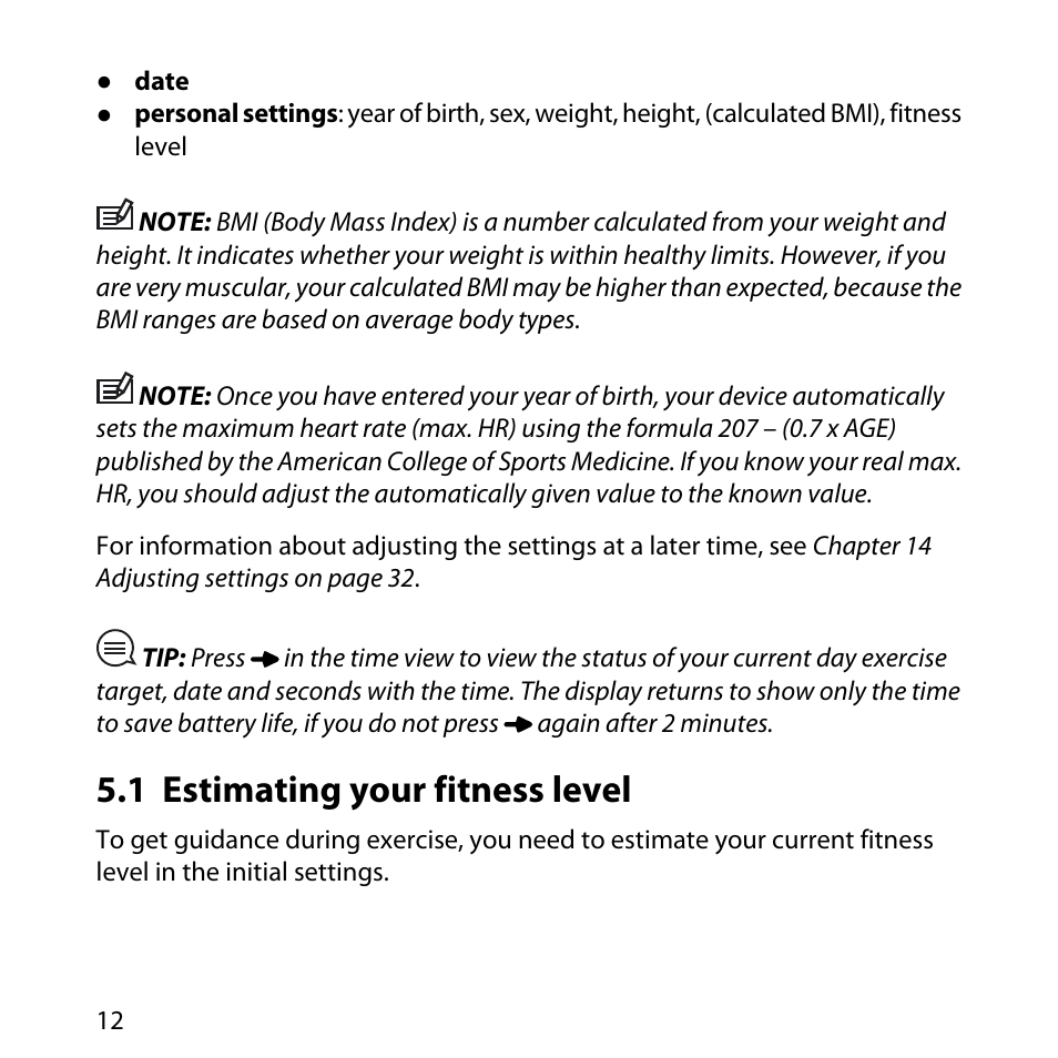 1 estimating your fitness level | SUUNTO M5 User Manual | Page 12 / 47