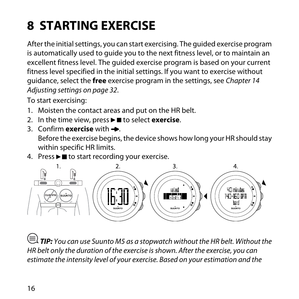 8 starting exercise | SUUNTO M5 User Manual | Page 16 / 47