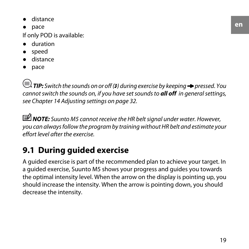 1 during guided exercise | SUUNTO M5 User Manual | Page 19 / 47