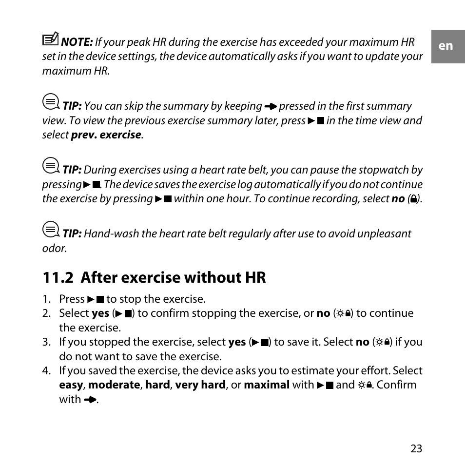 2 after exercise without hr | SUUNTO M5 User Manual | Page 23 / 47