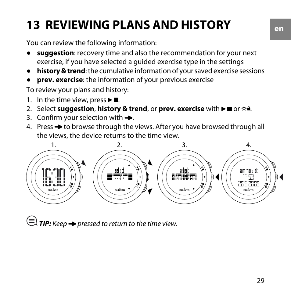 13 reviewing plans and history | SUUNTO M5 User Manual | Page 29 / 47