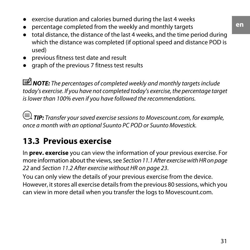 3 previous exercise | SUUNTO M5 User Manual | Page 31 / 47