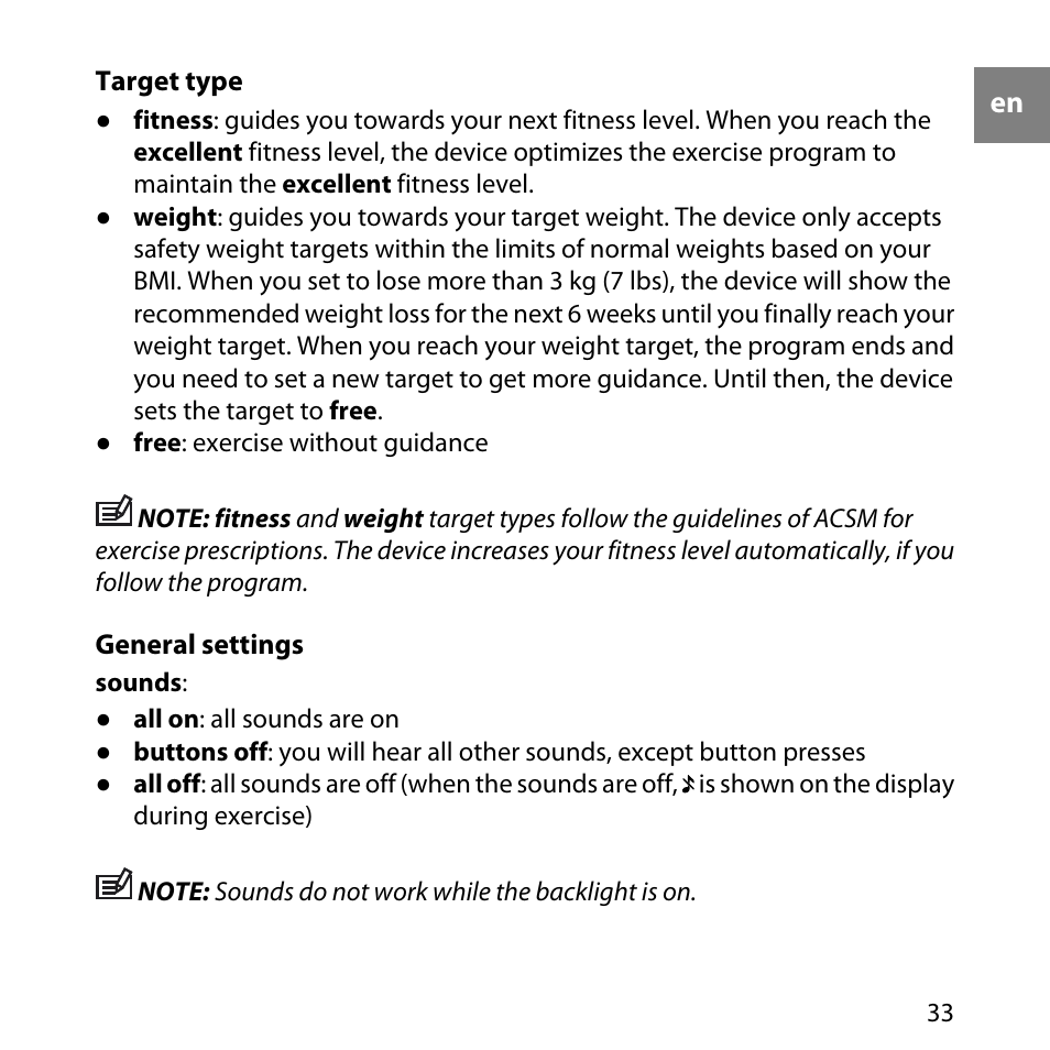 Target type, 33 general settings | SUUNTO M5 User Manual | Page 33 / 47